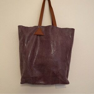 Sorial NY Snake Embossed Rubina Leather Bag Shopper Tote Brown